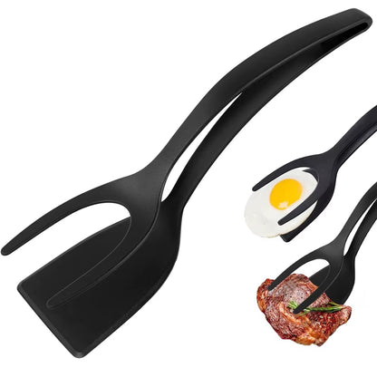 2-in-1 Grip & Flip Spatula Tongs - Non-Stick Nylon Turner for Eggs, Pancakes, Fish, Steak & Omelets