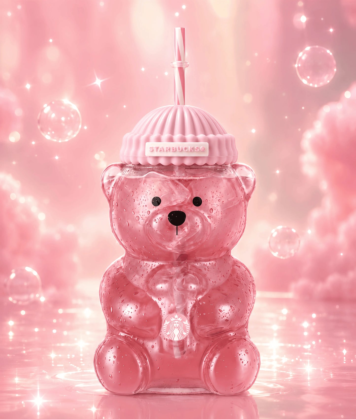 Limited Edition Pink Bear Glass Tumbler (20 oz / 590 ml) - Cute Barista Bear Drinking Cup for Coffee, Tea & Cold Beverages