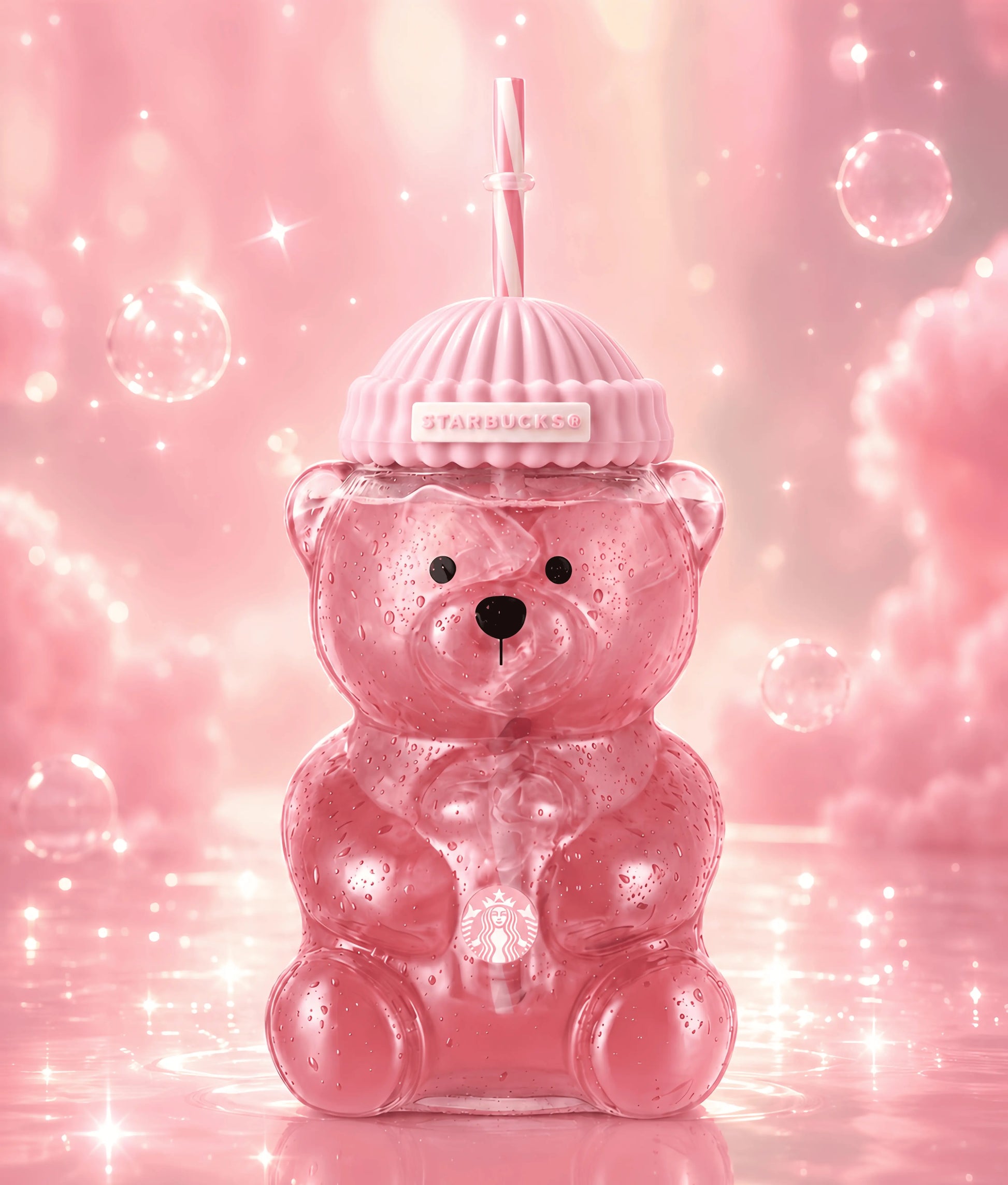 Limited Edition Pink Bear Glass Tumbler (20 oz / 590 ml) - Cute Barista Bear Drinking Cup for Coffee, Tea & Cold Beverages