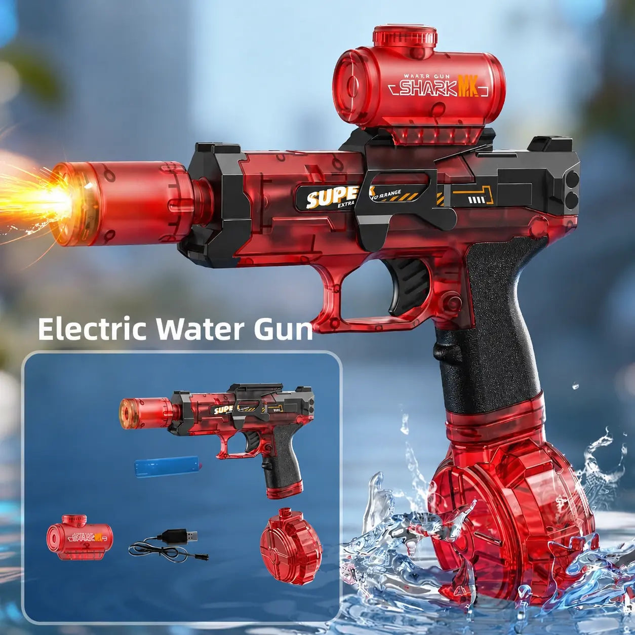 High-Powered Electric Water Blaster for Kids - 32FT Range, Rechargeable Summer Pool Toy for Boys and Girls