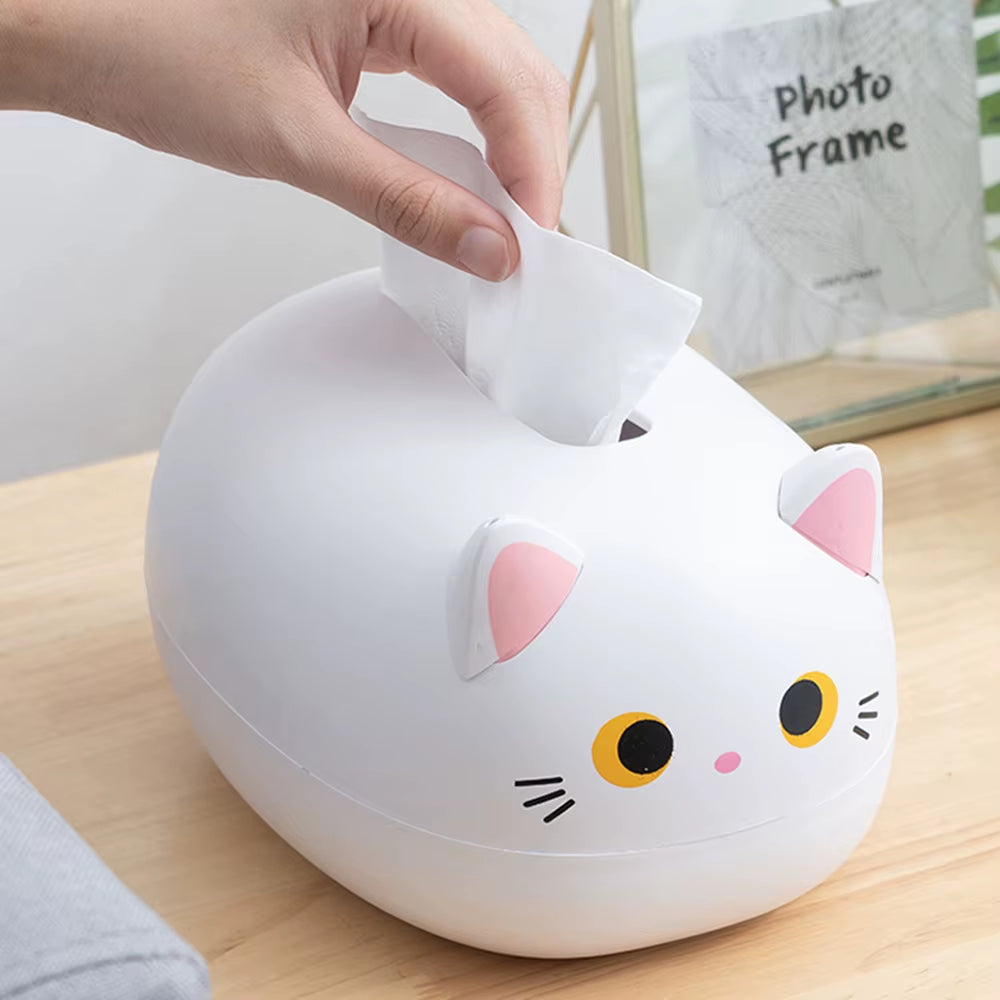 Cute Cat Tissue Box Holder with Toothpick Dispenser - Multifunctional Decorative Tissue Box Cover for Living Room, Dining Table & Office