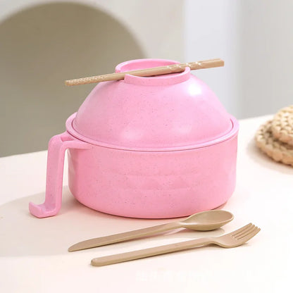 Microwave Ramen Cooker Bowl Set - Instant Noodle Bowl with Lid, Chopsticks & Spoon for Quick Meals, College Dorm & Home