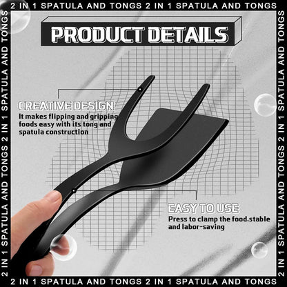 2-in-1 Grip & Flip Spatula Tongs - Non-Stick Nylon Turner for Eggs, Pancakes, Fish, Steak & Omelets