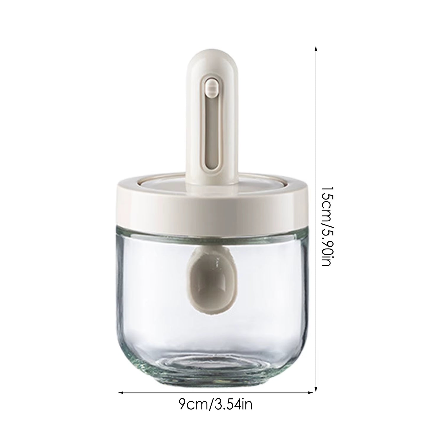 Glass Spice Jar with Lid & Retractable Spoon - Airtight Seasoning Container for Salt, Sugar, Spices & Kitchen Storage