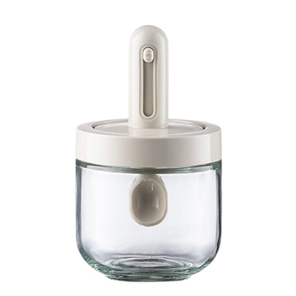 Glass Spice Jar with Lid & Retractable Spoon - Airtight Seasoning Container for Salt, Sugar, Spices & Kitchen Storage