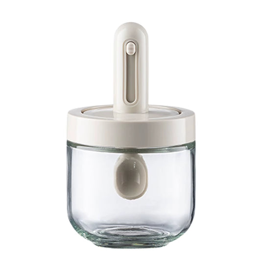 Glass Spice Jar with Lid & Retractable Spoon - Airtight Seasoning Container for Salt, Sugar, Spices & Kitchen Storage
