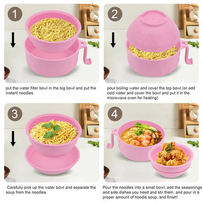 Microwave Ramen Cooker Bowl Set - Instant Noodle Bowl with Lid, Chopsticks & Spoon for Quick Meals, College Dorm & Home