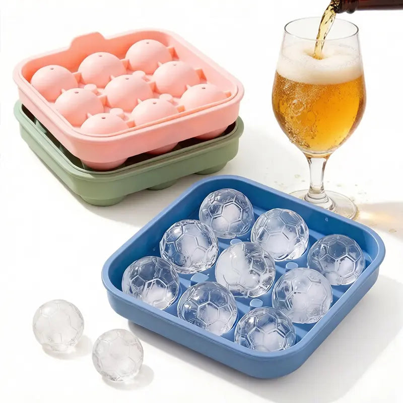 Football Ice Cube Tray - Makes 9 Large Soccer-Shaped Ice Cubes for Whiskey, Cocktails, Coffee & Drinks | Reusable Silicone Ice Mold
