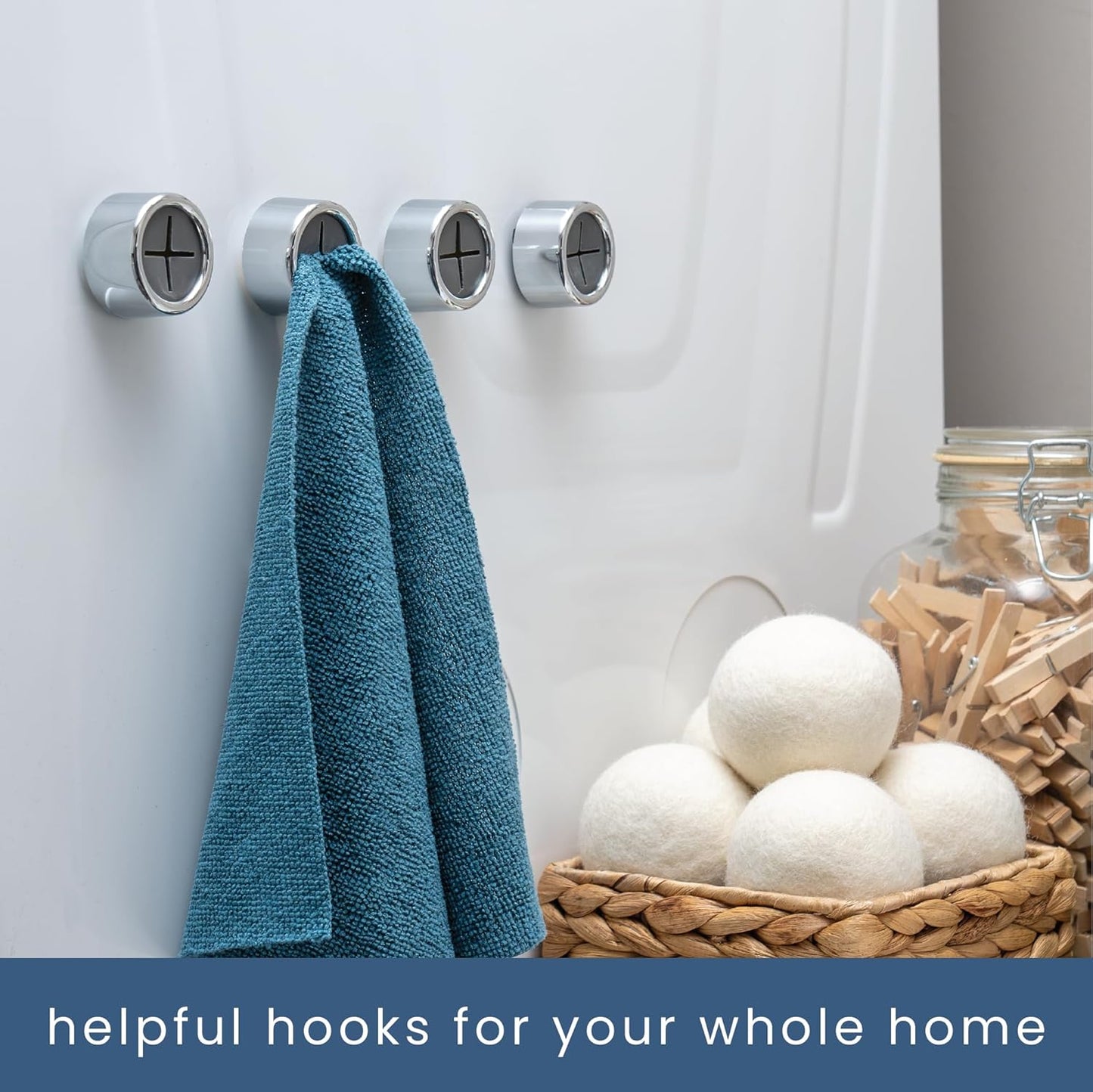 Self-Adhesive Push Towel Hooks (4-Pack) - Heavy-Duty Wall Hooks with Dual Installation for Kitchen, Bathroom, Garage & Home Organization