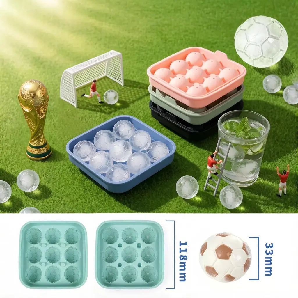 Football Ice Cube Tray - Makes 9 Large Soccer-Shaped Ice Cubes for Whiskey, Cocktails, Coffee & Drinks | Reusable Silicone Ice Mold