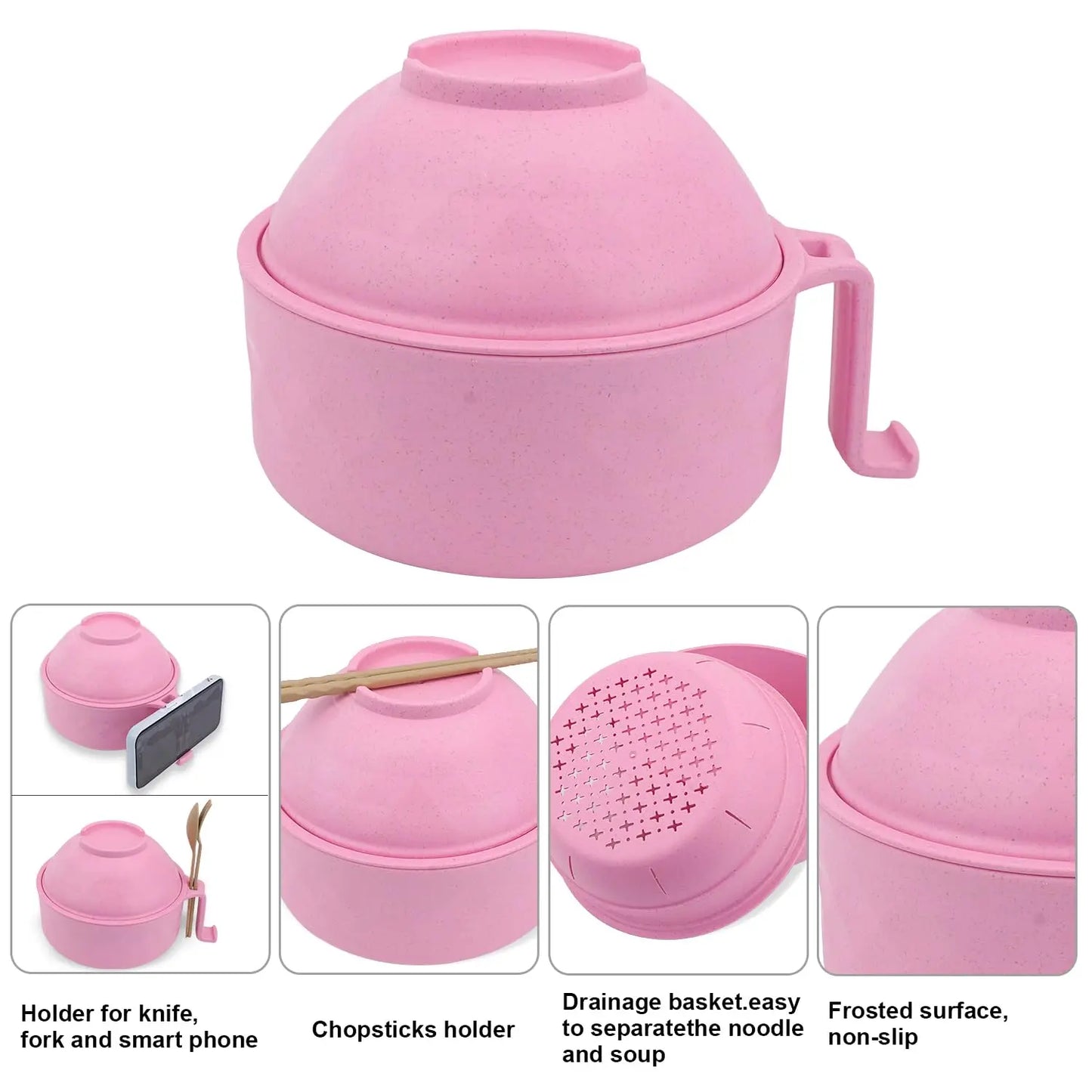 Microwave Ramen Cooker Bowl Set - Instant Noodle Bowl with Lid, Chopsticks & Spoon for Quick Meals, College Dorm & Home