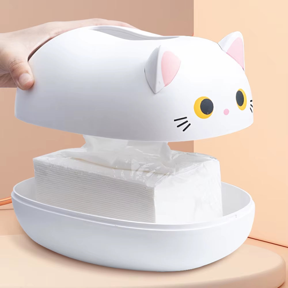 Cute Cat Tissue Box Holder with Toothpick Dispenser - Multifunctional Decorative Tissue Box Cover for Living Room, Dining Table & Office