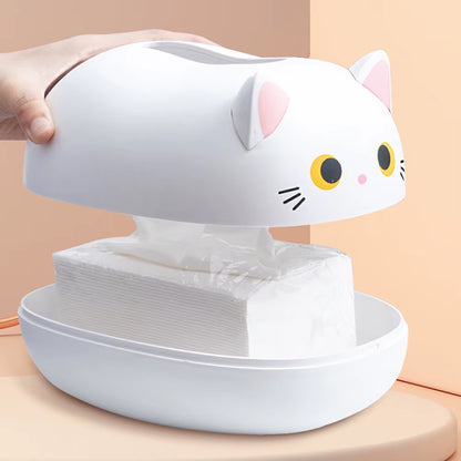 Cute Cat Tissue Box Holder with Toothpick Dispenser - Multifunctional Decorative Tissue Box Cover for Living Room, Dining Table & Office