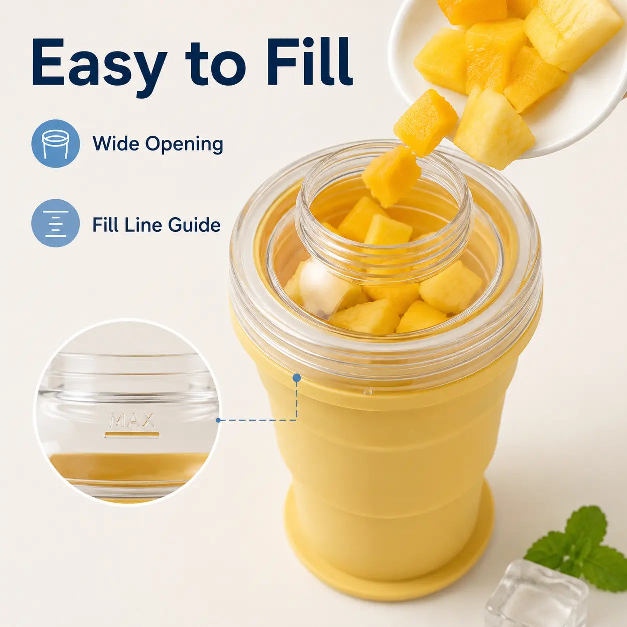 2-in-1 Collapsible Silicone Ice Cup with Built-In Straw - Reusable Ice Ball Mold & Leak-Resistant Travel Tumbler for Iced Coffee, Smoothies & Cold Drinks