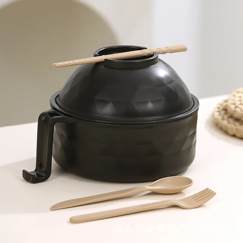 Microwave Ramen Cooker Bowl Set - Instant Noodle Bowl with Lid, Chopsticks & Spoon for Quick Meals, College Dorm & Home