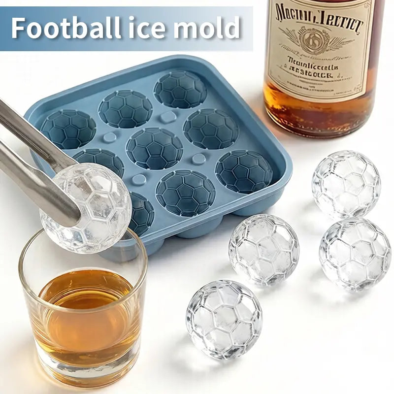 Football Ice Cube Tray - Makes 9 Large Soccer-Shaped Ice Cubes for Whiskey, Cocktails, Coffee & Drinks | Reusable Silicone Ice Mold