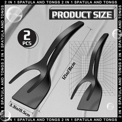 2-in-1 Grip & Flip Spatula Tongs - Non-Stick Nylon Turner for Eggs, Pancakes, Fish, Steak & Omelets