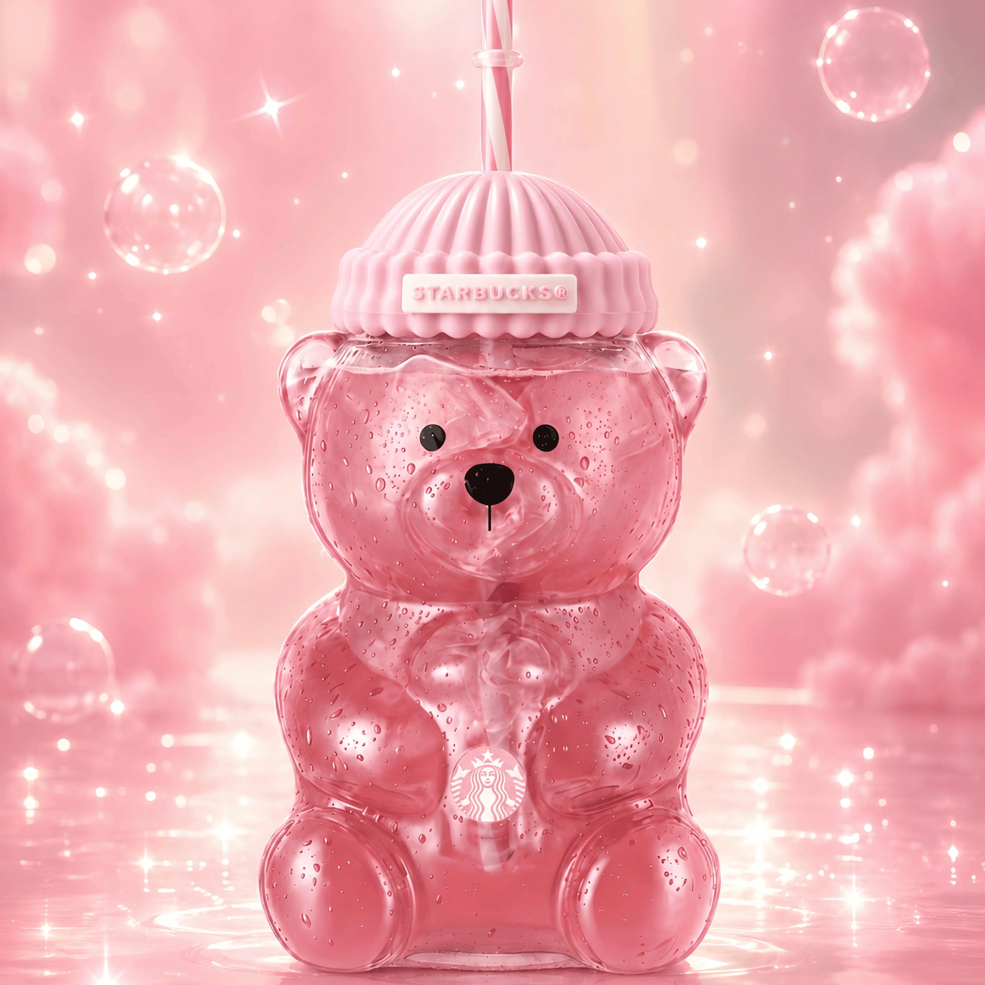 Limited Edition Pink Bear Glass Tumbler (20 oz / 590 ml) - Cute Barista Bear Drinking Cup for Coffee, Tea & Cold Beverages