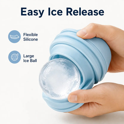 2-in-1 Collapsible Silicone Ice Cup with Built-In Straw - Reusable Ice Ball Mold & Leak-Resistant Travel Tumbler for Iced Coffee, Smoothies & Cold Drinks