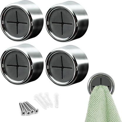 Self-Adhesive Push Towel Hooks (4-Pack) - Heavy-Duty Wall Hooks with Dual Installation for Kitchen, Bathroom, Garage & Home Organization