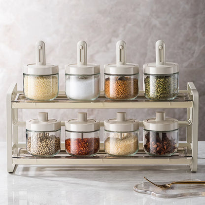 Glass Spice Jar with Lid & Retractable Spoon - Airtight Seasoning Container for Salt, Sugar, Spices & Kitchen Storage